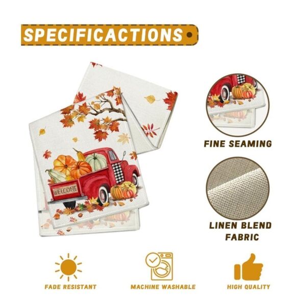 Fall Runner for Table 13 x 72 Inch, Autumn Pumpkin Red Truck Runners for Home - Picture 4 of 4